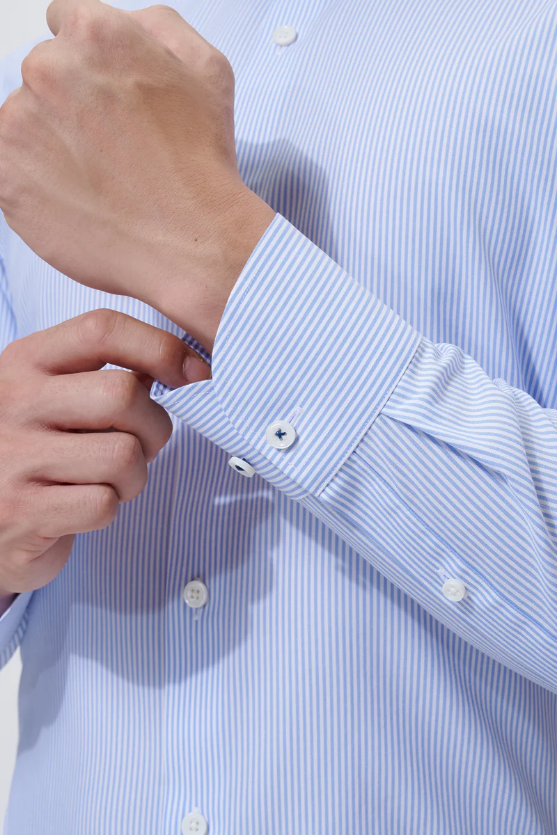 Supreme Cotton-Silk Dress Shirt | Blue Stripes 2740DK - Image 5