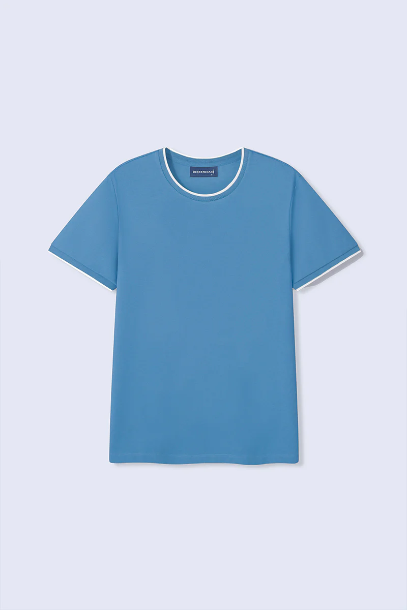 VISDRY™ Contrast Rib Crew Neck T-Shirt | Blue T7468U - Image 10