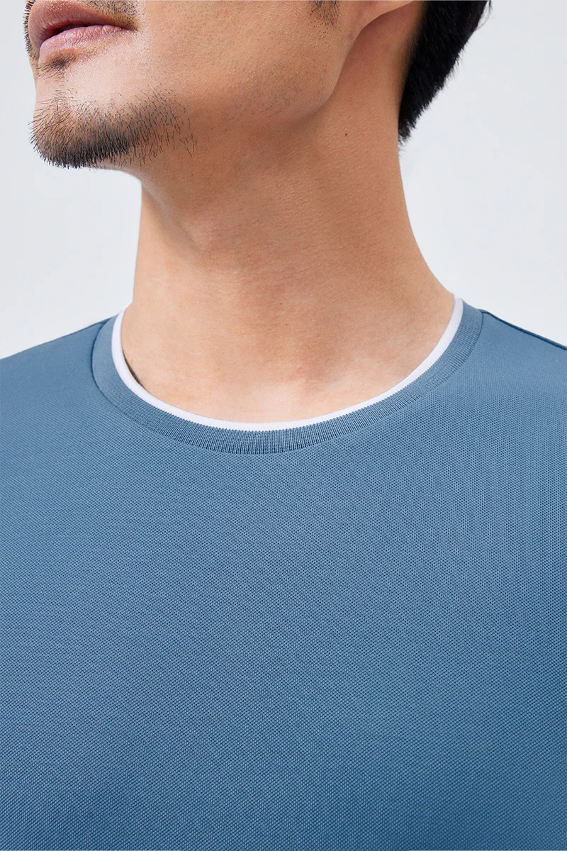 VISDRY™ Contrast Rib Crew Neck T-Shirt | Blue T7468U - Image 2