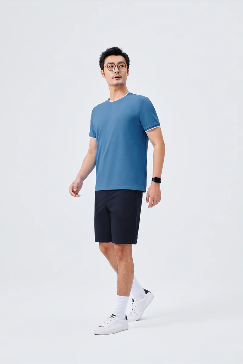 VISDRY™ Contrast Rib Crew Neck T-Shirt | Blue T7468U - Image 3