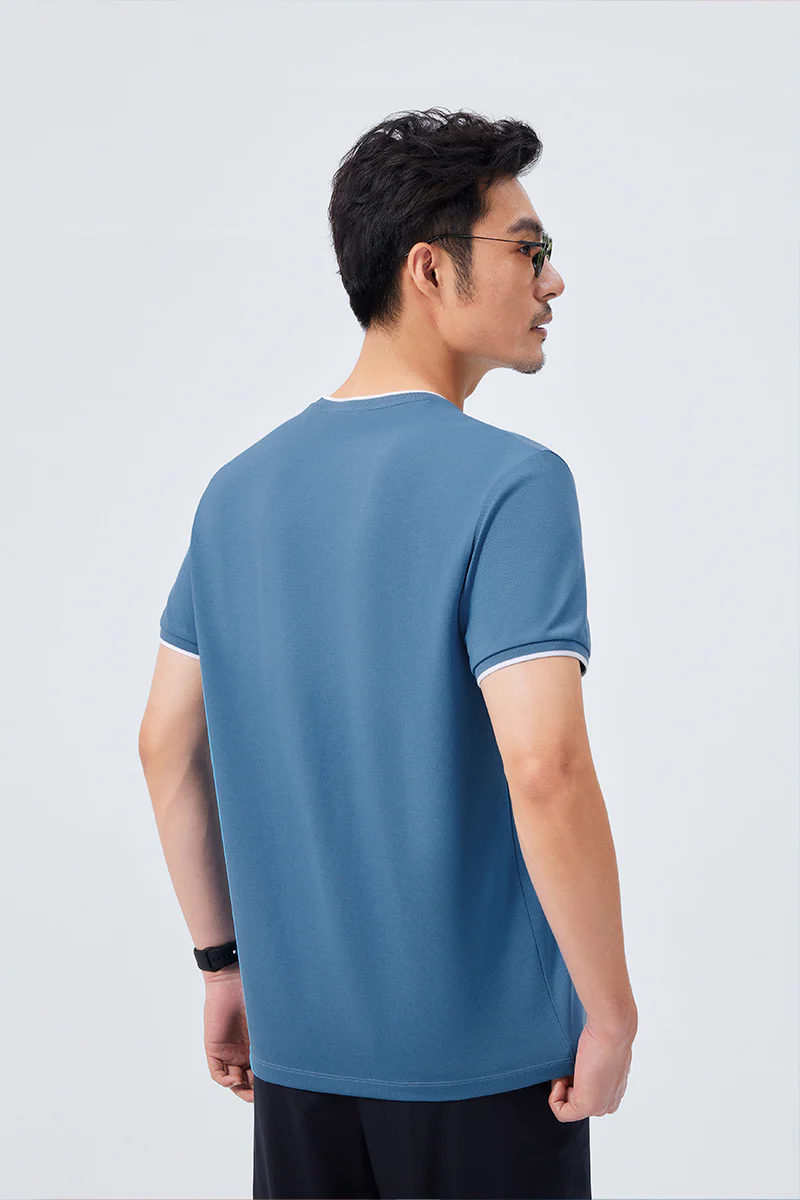 VISDRY™ Contrast Rib Crew Neck T-Shirt | Blue T7468U - Image 4