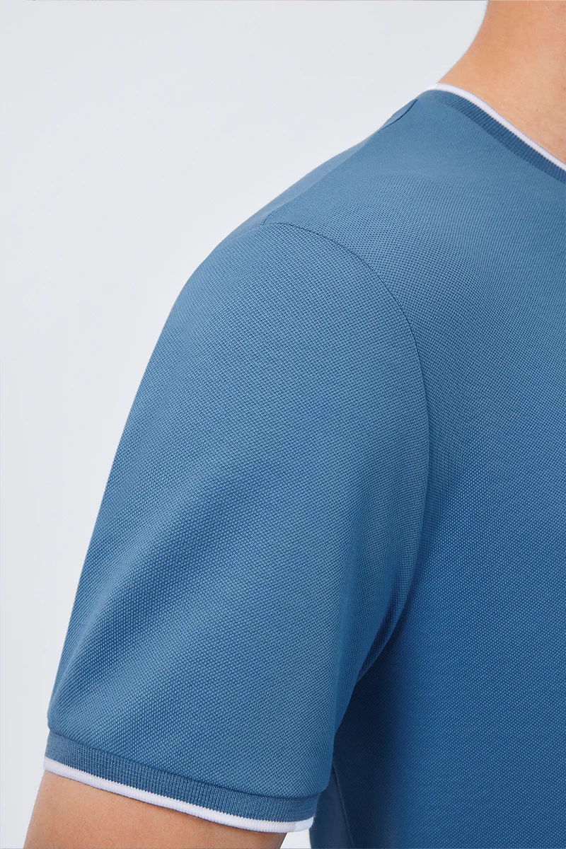 VISDRY™ Contrast Rib Crew Neck T-Shirt | Blue T7468U - Image 5