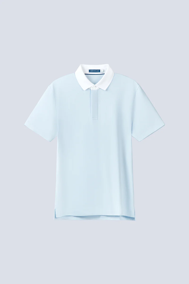 VISDRY™ Pique Contrast Collar Polo | Light Blue BLE237 - Image 10