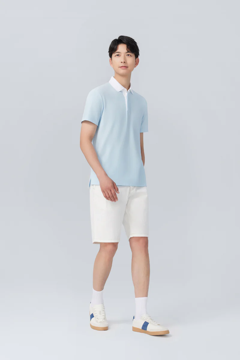 VISDRY™ Pique Contrast Collar Polo | Light Blue BLE237 - Image 3