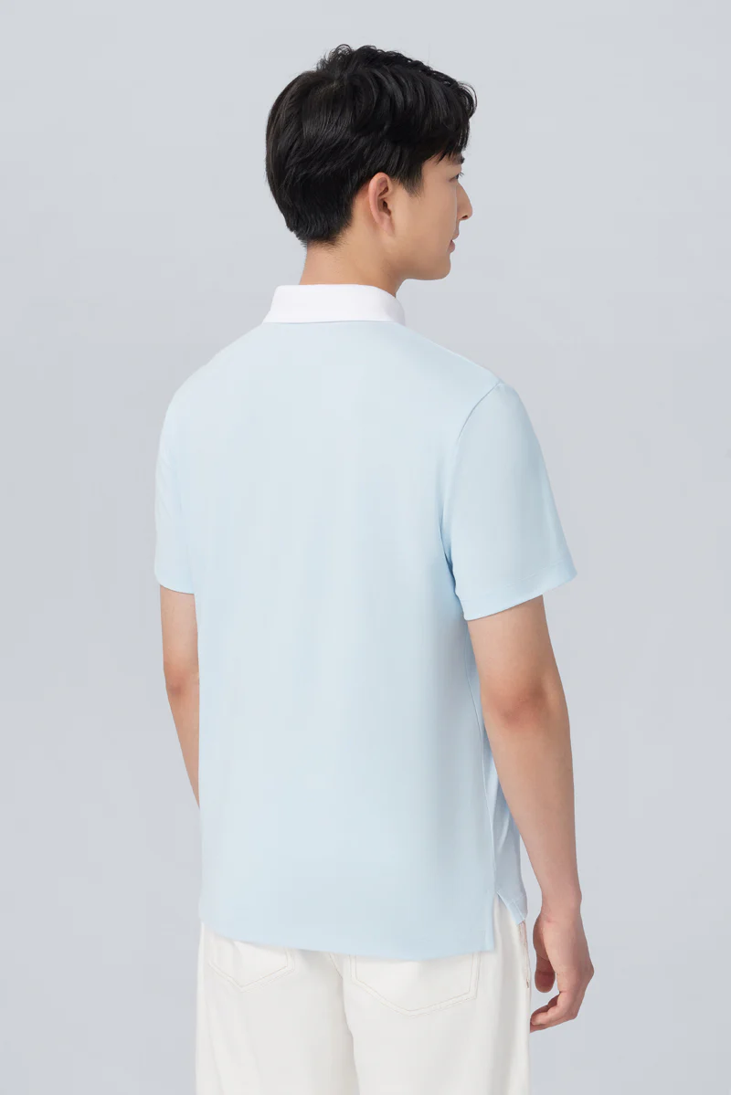 VISDRY™ Pique Contrast Collar Polo | Light Blue BLE237 - Image 4