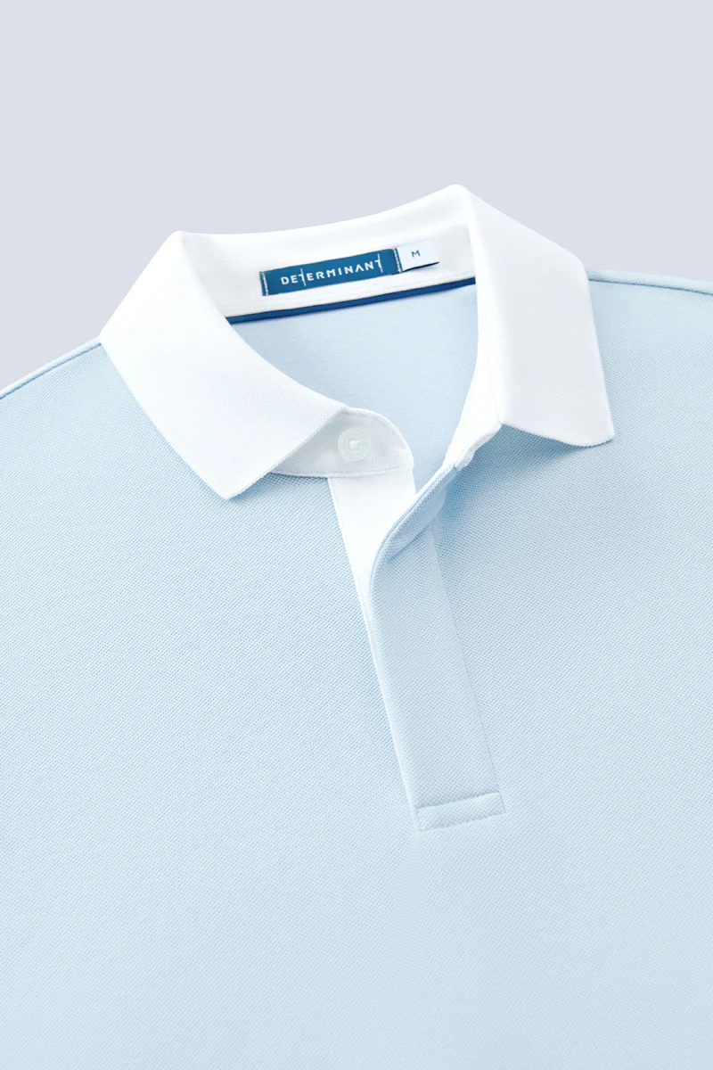 VISDRY™ Pique Contrast Collar Polo | Light Blue BLE237 - Image 6