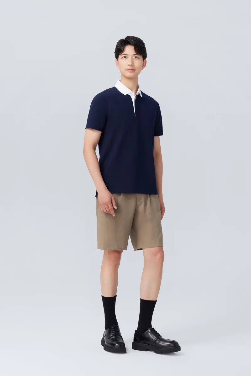 VISDRY™ Pique Contrast Collar Polo | Navy NNY096 - Image 3