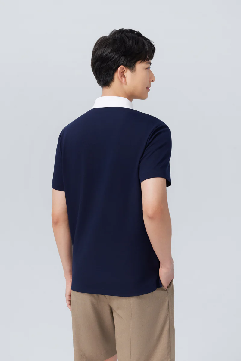 VISDRY™ Pique Contrast Collar Polo | Navy NNY096 - Image 4