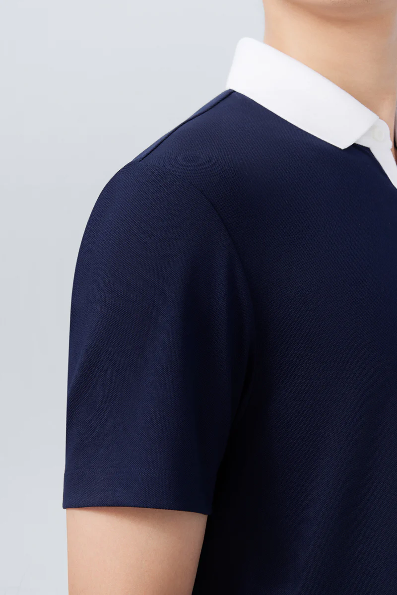 VISDRY™ Pique Contrast Collar Polo | Navy NNY096 - Image 5