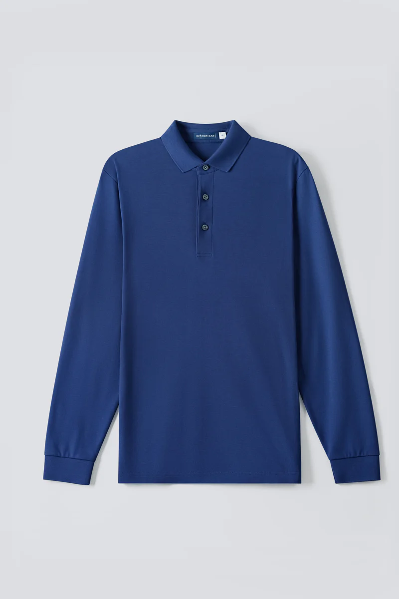 VISDRY™ Pique Long Sleeve Polo | Blue NYE073 - Image 10