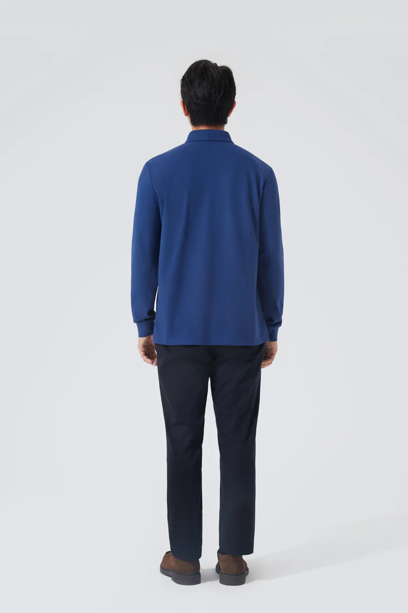 VISDRY™ Pique Long Sleeve Polo | Blue NYE073 - Image 3