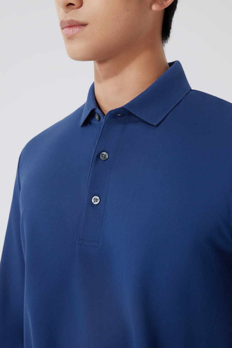 VISDRY™ Pique Long Sleeve Polo | Blue NYE073 - Image 4