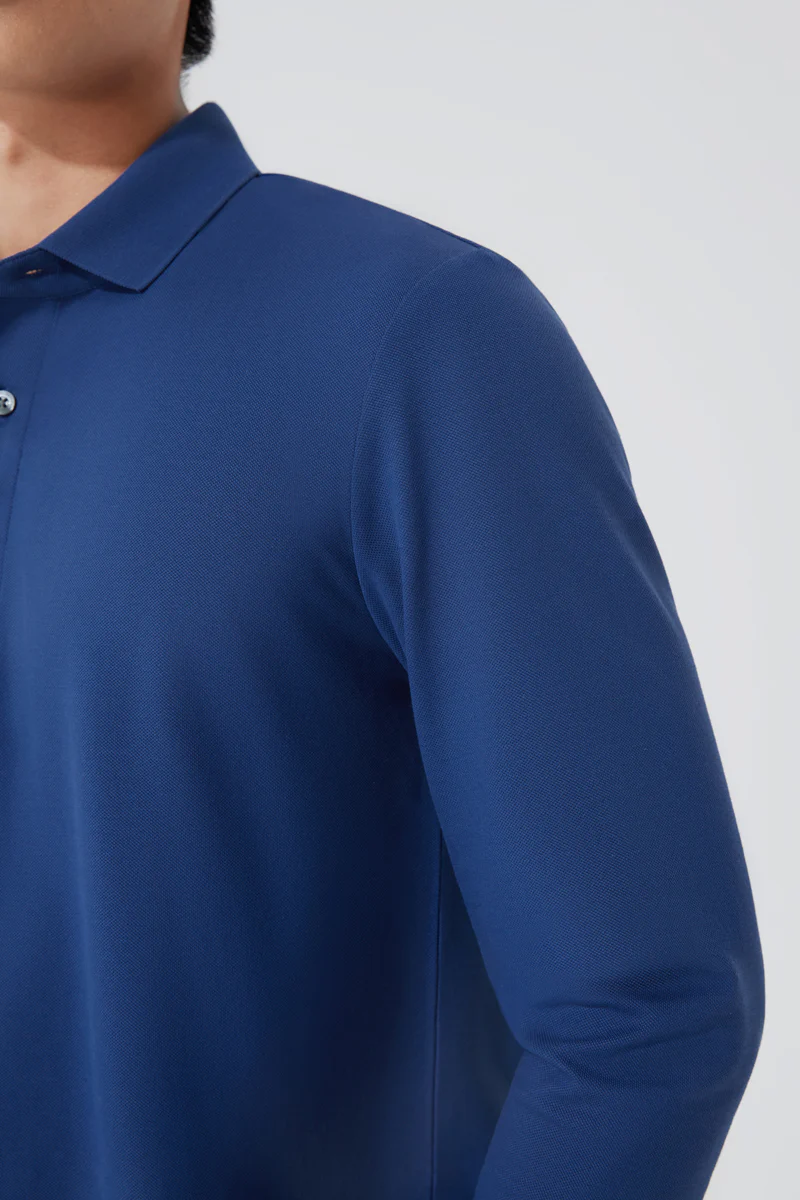 VISDRY™ Pique Long Sleeve Polo | Blue NYE073 - Image 5