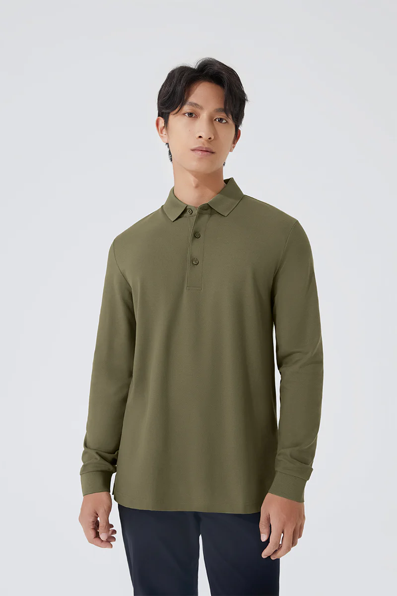 VISDRYâ„¢ Pique Long Sleeve Polo | Olive GNE474