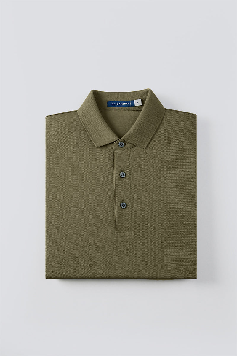 VISDRYâ„¢ Pique Long Sleeve Polo | Olive GNE474 - Image 14