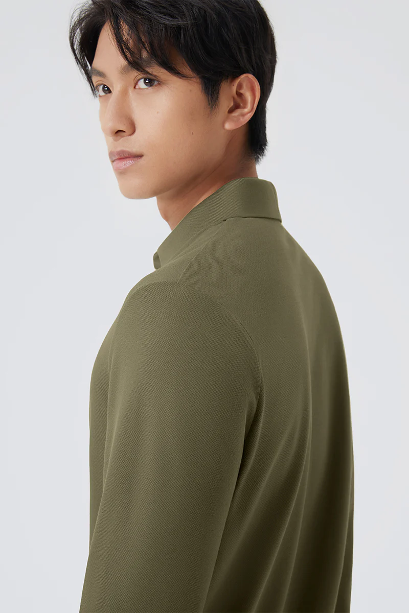 VISDRYâ„¢ Pique Long Sleeve Polo | Olive GNE474 - Image 2