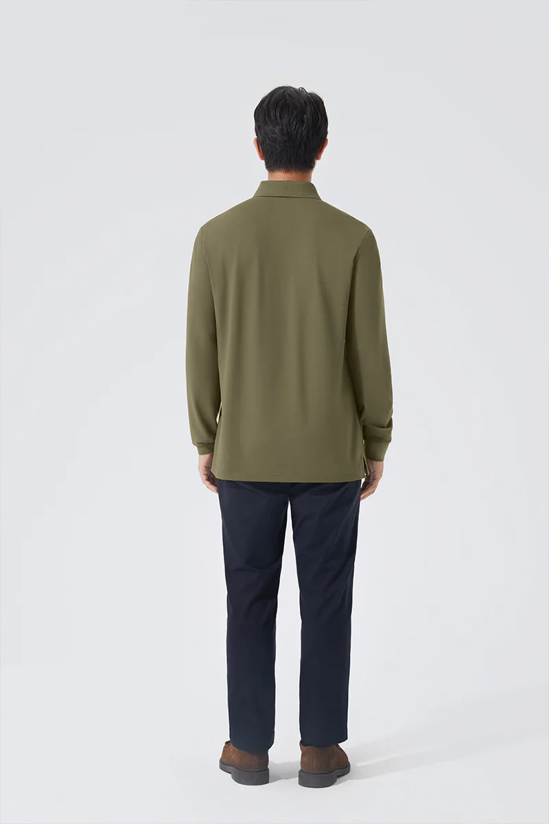 VISDRYâ„¢ Pique Long Sleeve Polo | Olive GNE474 - Image 4