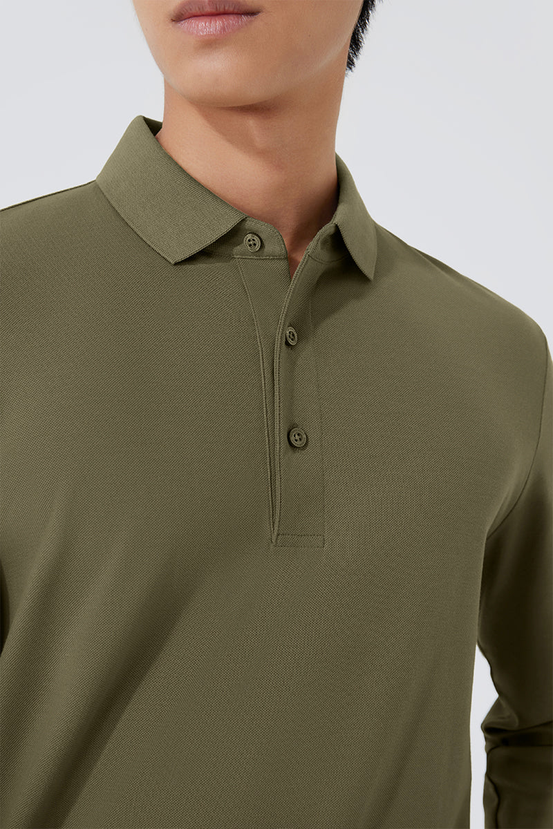 VISDRYâ„¢ Pique Long Sleeve Polo | Olive GNE474 - Image 5