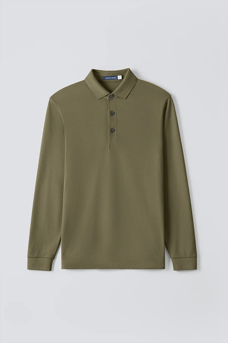 VISDRYâ„¢ Pique Long Sleeve Polo | Olive GNE474 - Image 7