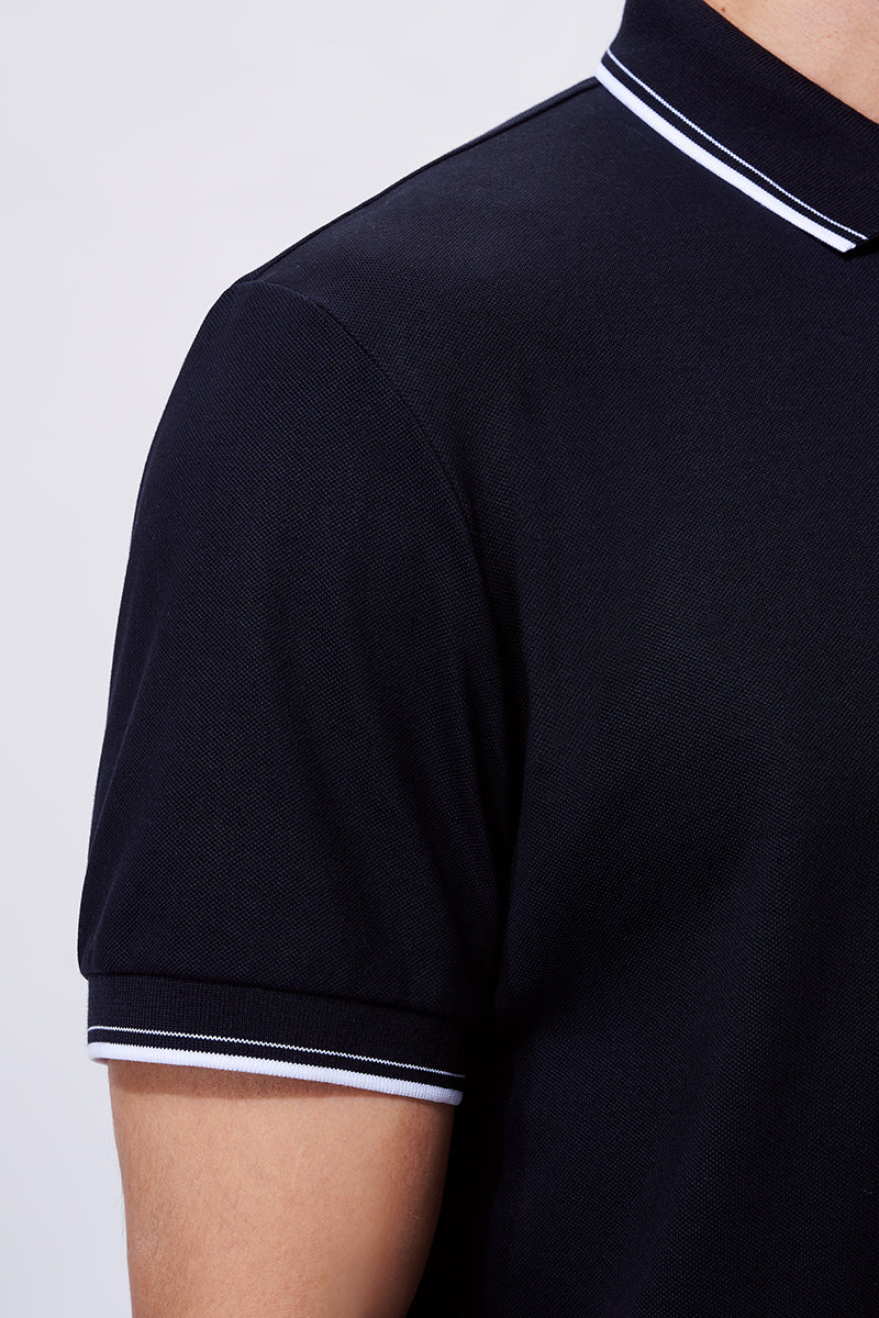 VISDRY™ Pique Tipped Polo | Black BKFD01 - Image 4