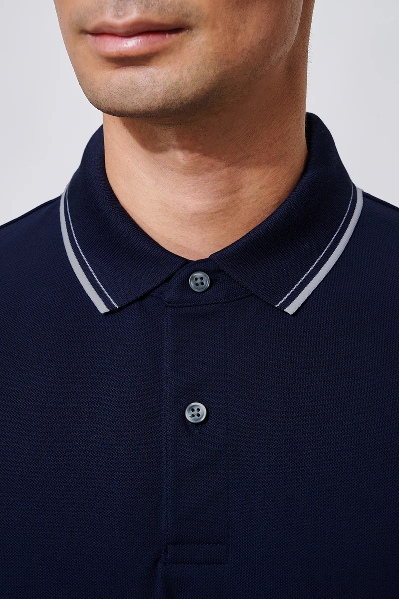 VISDRY™ Pique Tipped Polo | Navy NNY096 - Image 3