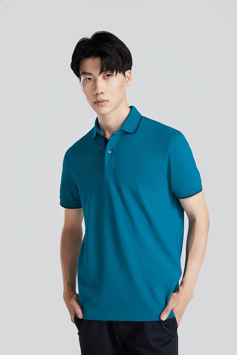 VISDRY™ Pique Tipped Polo | Teal TQE060 - Image 3