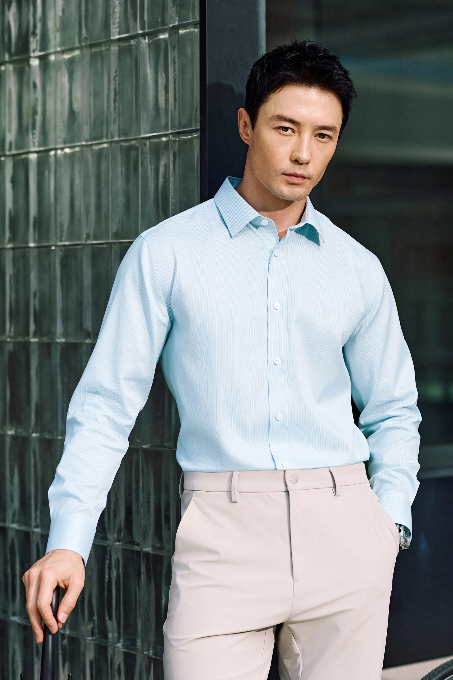 VISDRY™ Twill Dress Shirt | Light Grey Stripes 27229N - Image 3
