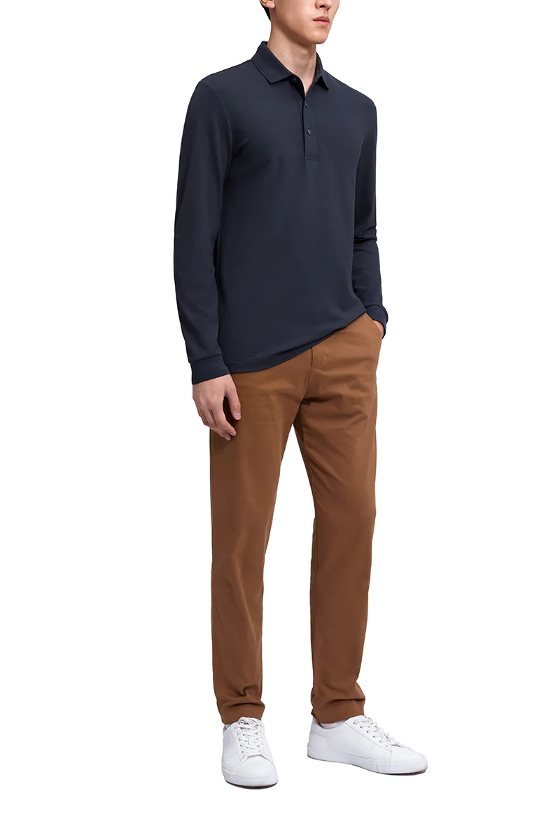 VISDRY™ Pique Long Sleeve Polo | Charcoal GYE164 - Image 2