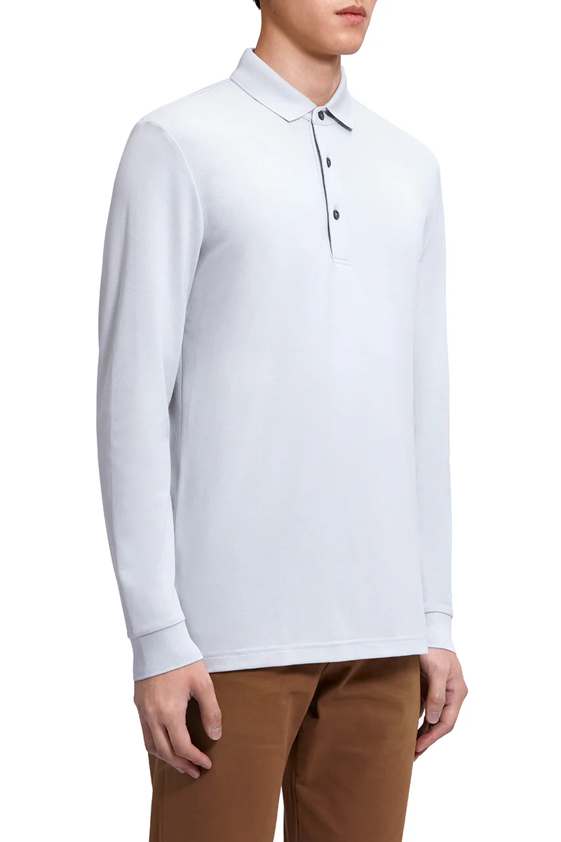 VISDRY™ Pique Long Sleeve Polo | Light Grey GYE008 - Image 3