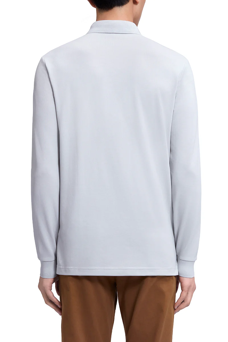 VISDRY™ Pique Long Sleeve Polo | Light Grey GYE008 - Image 4