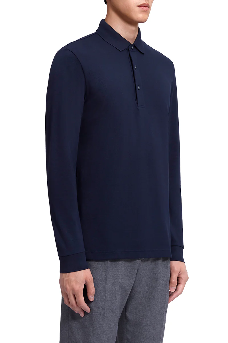 VISDRY™ Pique Long Sleeve Polo | Navy NNY096 - Image 3