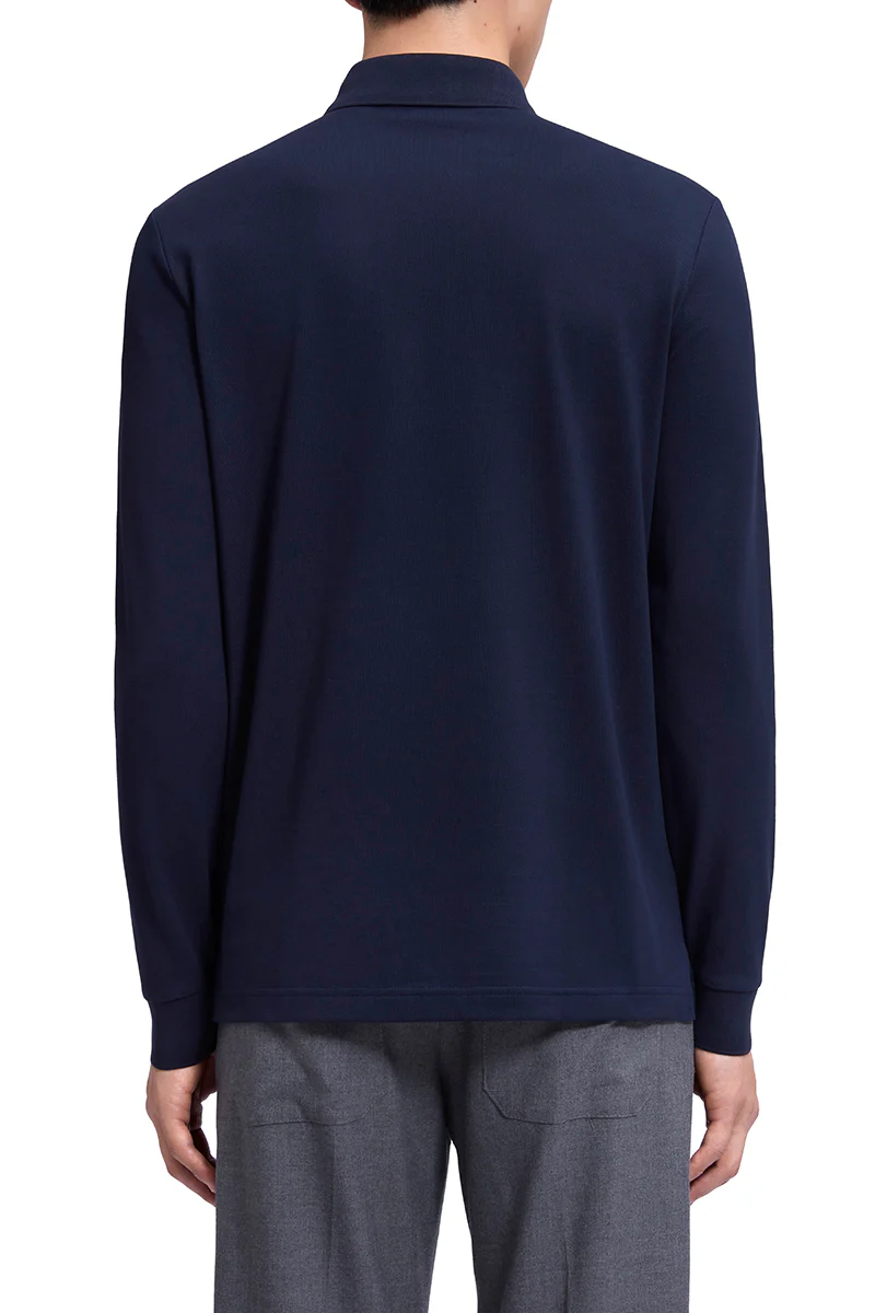 VISDRY™ Pique Long Sleeve Polo | Navy NNY096 - Image 4