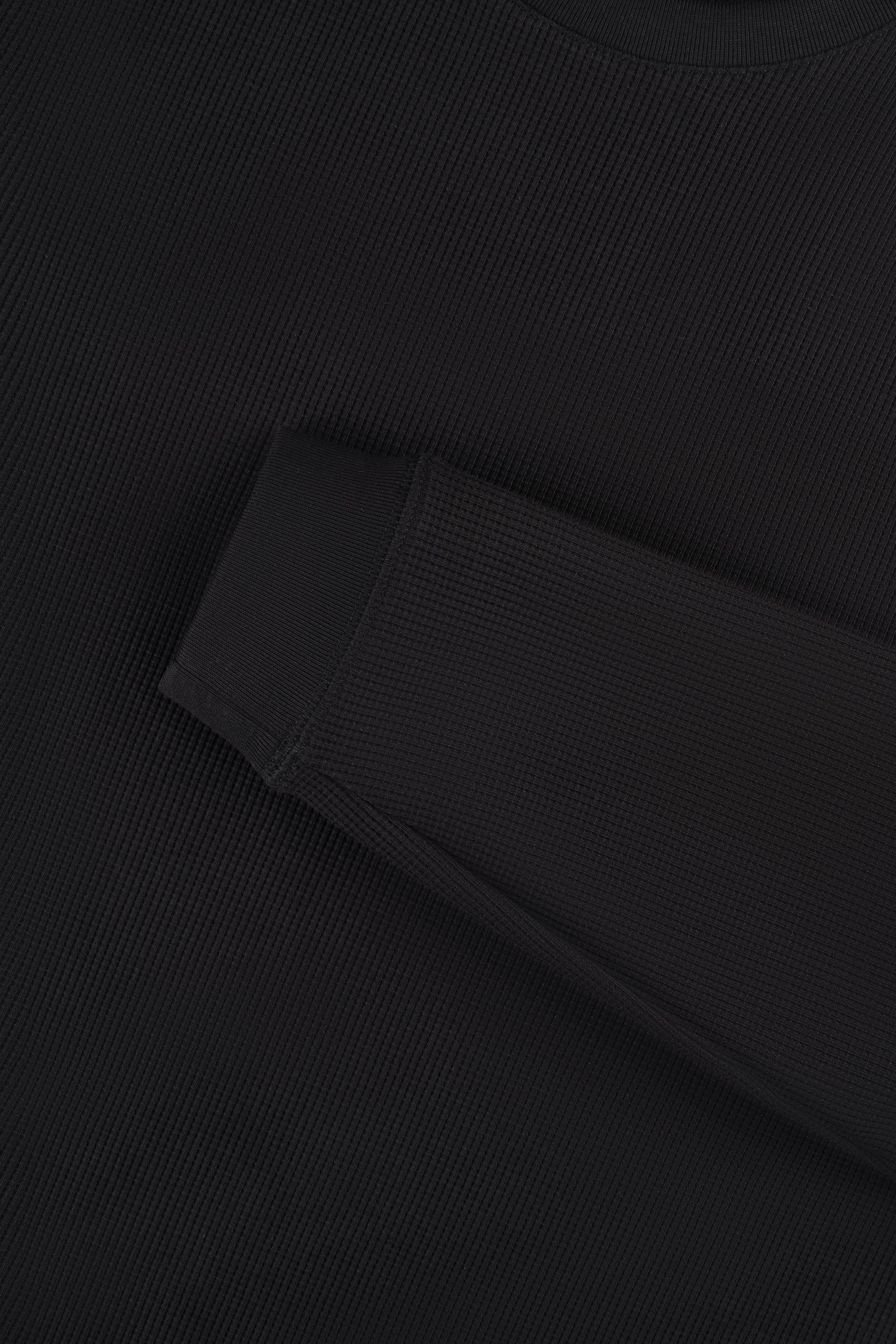 Waffle Crew Neck Long Sleeve T-Shirt | Black BKFD01 - Image 3