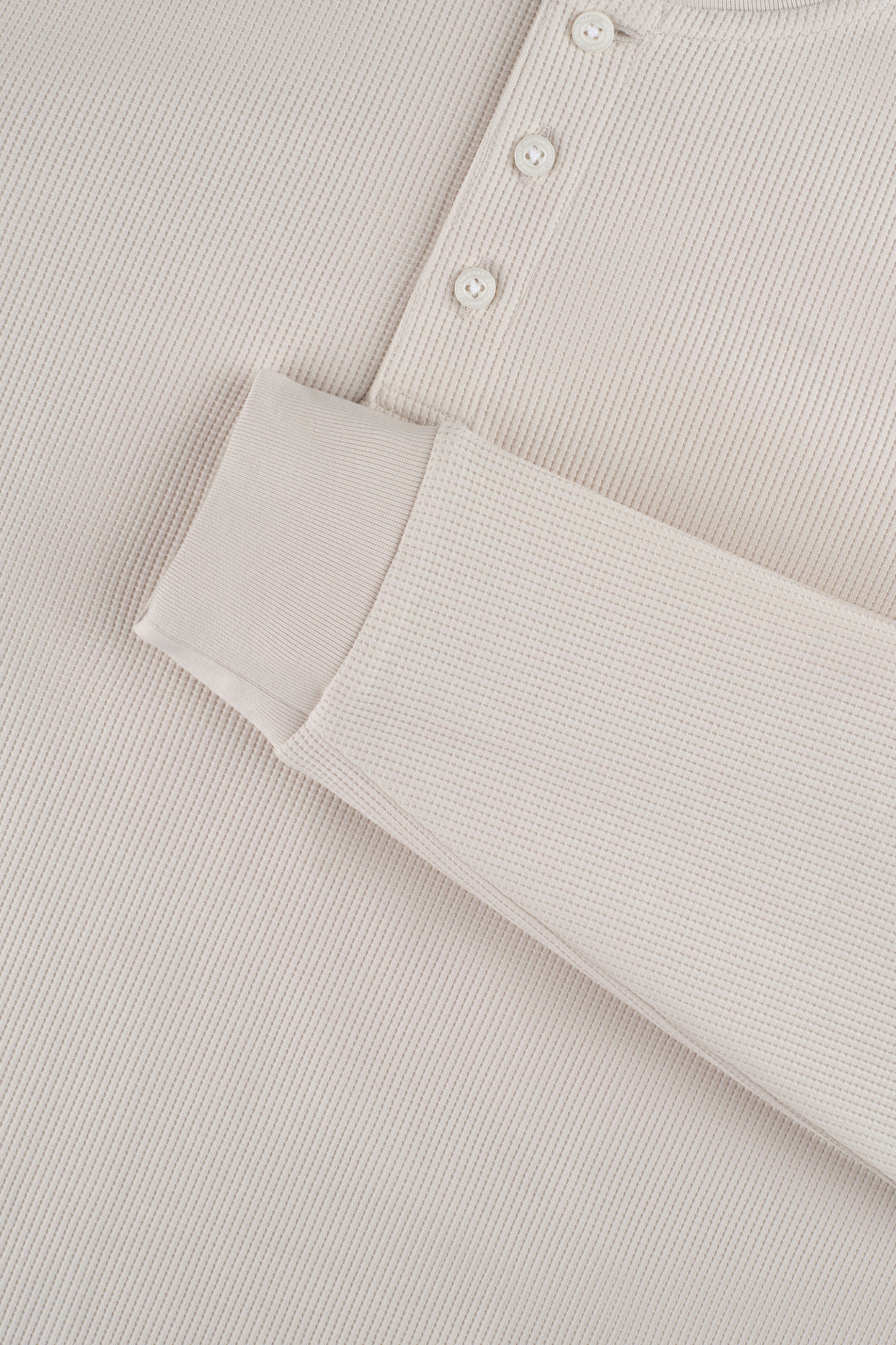 Waffle Henley Long Sleeve T-Shirt | Light Beige PT0404 - Image 3