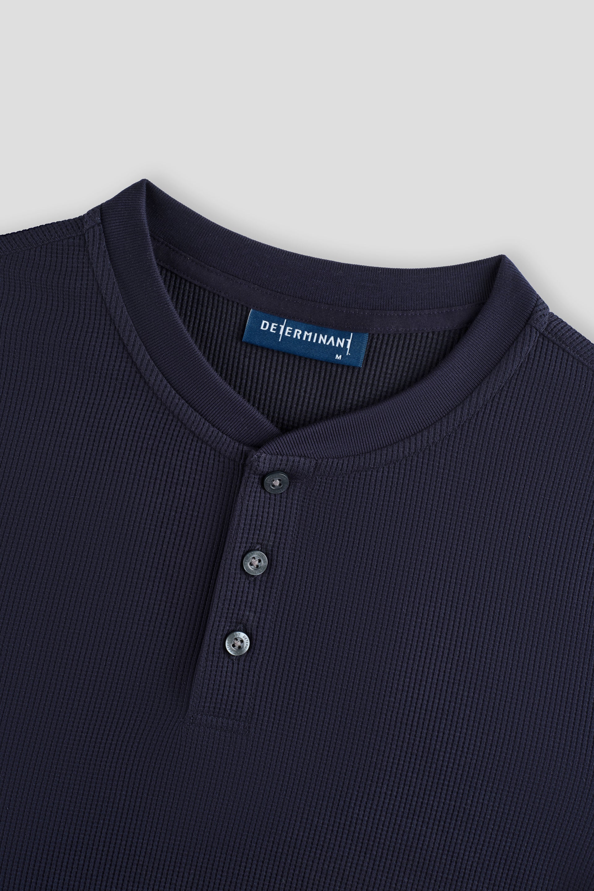 Waffle Henley Long Sleeve T-Shirt | Navy NNY096 - Image 3