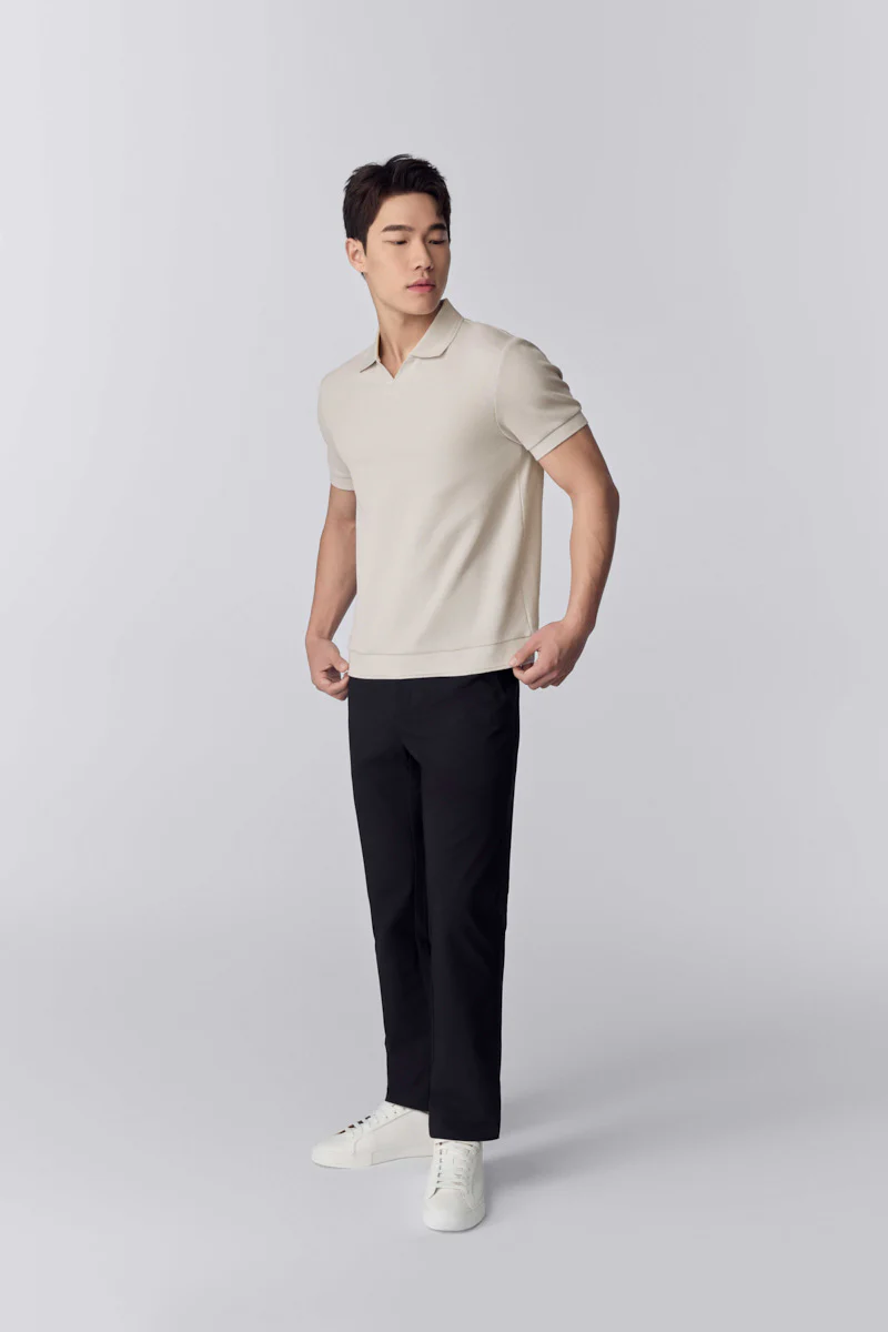 Waffle-Knit Buttonless Polo | Light Beige PT0404 - Image 2