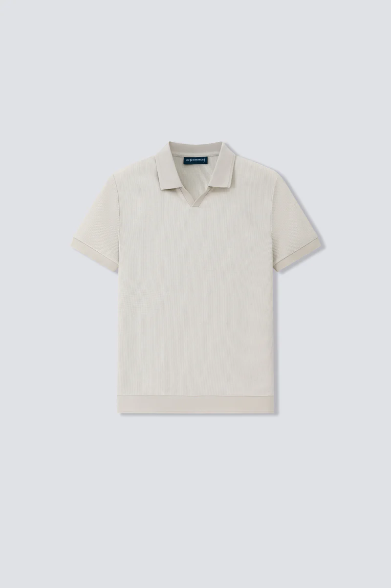 Waffle-Knit Buttonless Polo | Light Beige PT0404 - Image 3