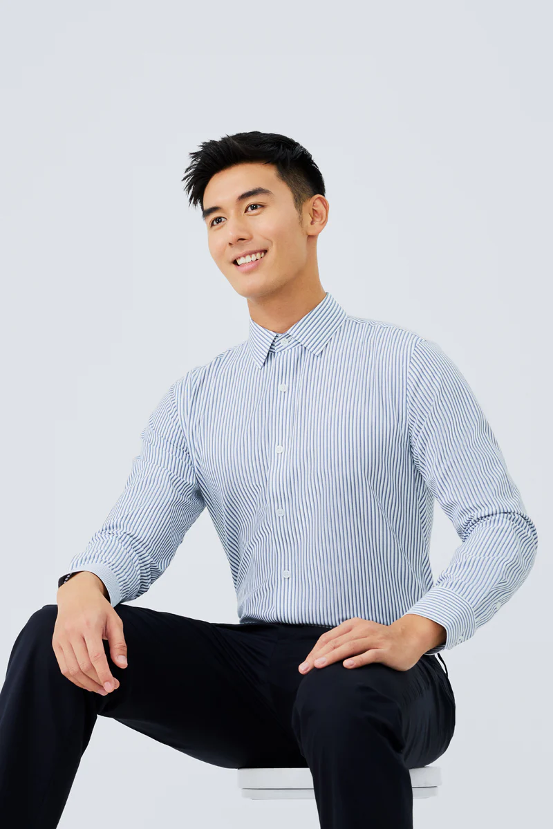 Waterless Dye Dress Shirt | Dark Blue Stripes 22565N - Image 5