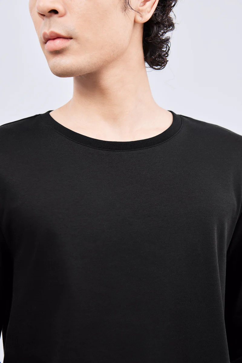 Waterless Dye Long Sleeve Crew Neck T-Shirt | Black BKYD01 - Image 2