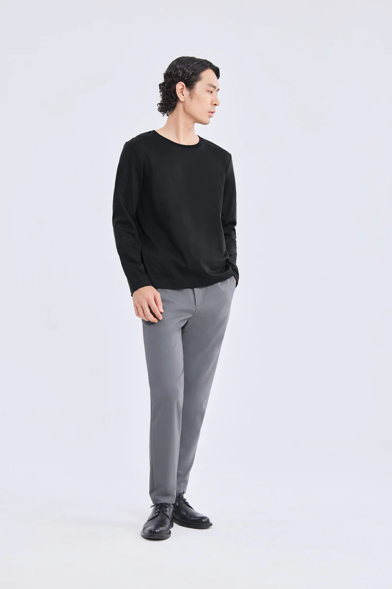 Waterless Dye Long Sleeve Crew Neck T-Shirt | Black BKYD01 - Image 4