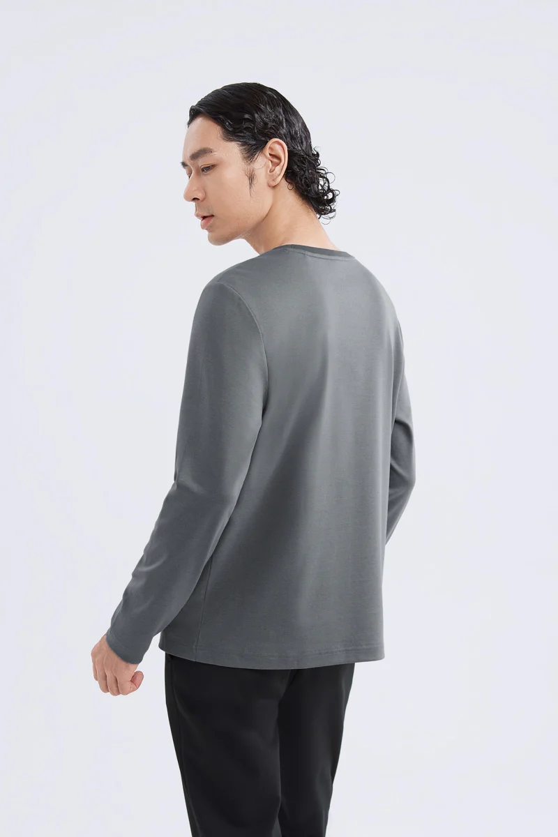 Waterless Dye Long Sleeve Crew Neck T-Shirt | Stone Grey GYYL01 - Image 3