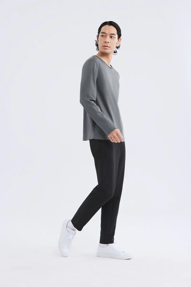 Waterless Dye Long Sleeve Crew Neck T-Shirt | Stone Grey GYYL01 - Image 4