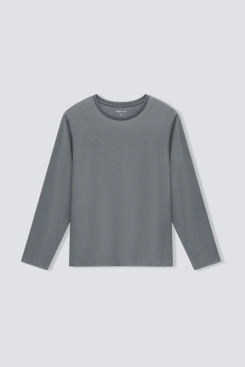Waterless Dye Long Sleeve Crew Neck T-Shirt | Stone Grey GYYL01 - Image 6