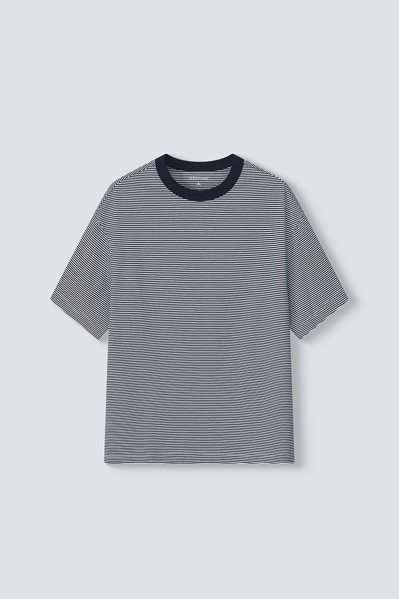 Waterless Dye Relaxed-Fit T-Shirt | Dark Blue Stripes BLWH01 - Image 10