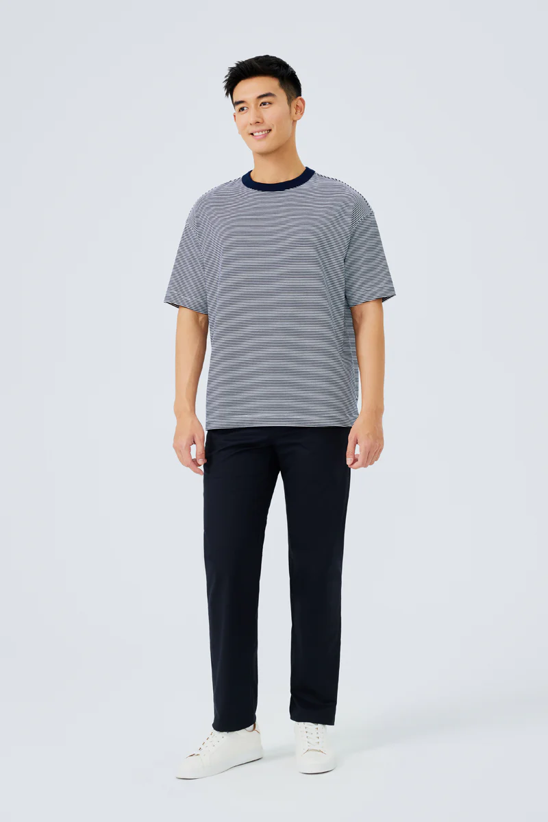 Waterless Dye Relaxed-Fit T-Shirt | Dark Blue Stripes BLWH01 - Image 3