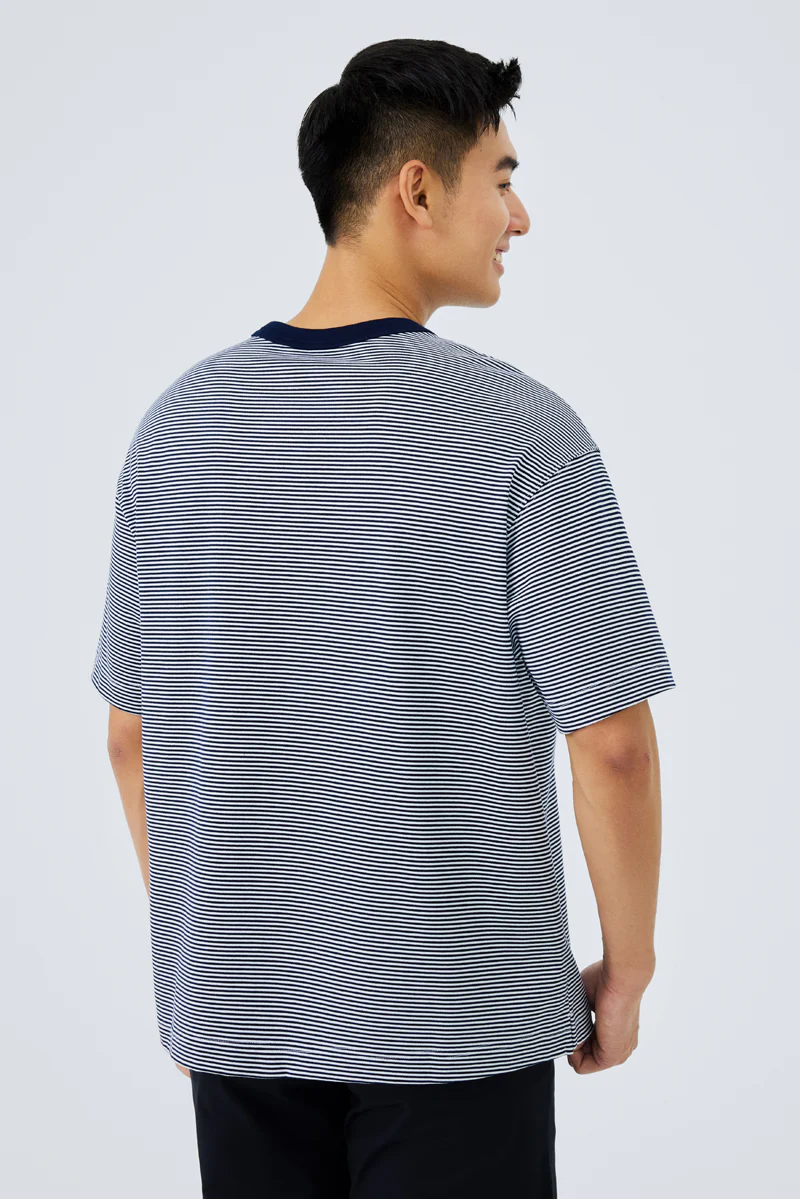 Waterless Dye Relaxed-Fit T-Shirt | Dark Blue Stripes BLWH01 - Image 4