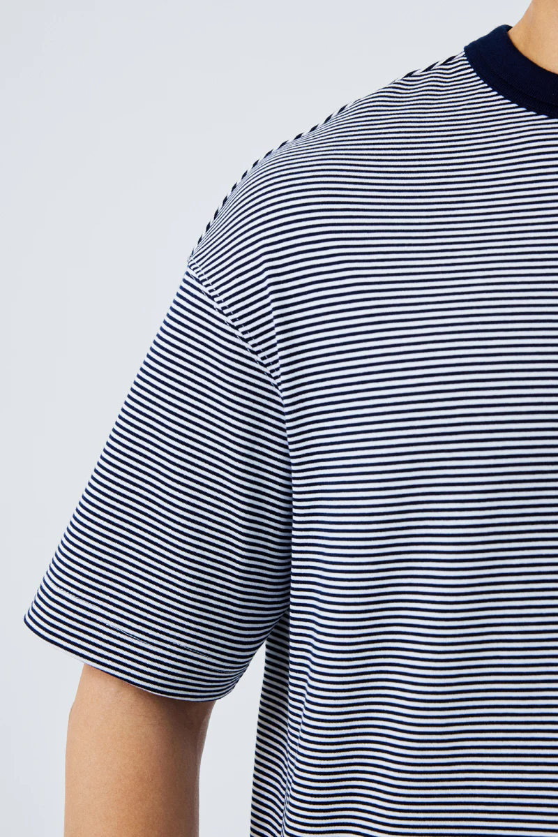 Waterless Dye Relaxed-Fit T-Shirt | Dark Blue Stripes BLWH01 - Image 5