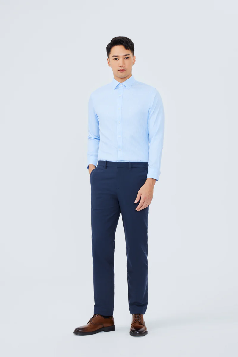 Wrinkle-Free Dobby Dress Shirt | Blue Stripes 8301NZ - Image 3