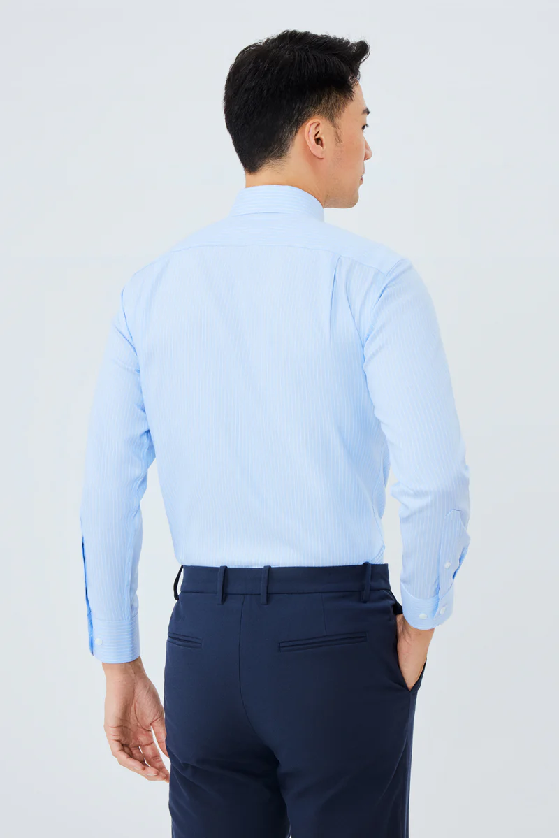 Wrinkle-Free Dobby Dress Shirt | Blue Stripes 8301NZ - Image 4
