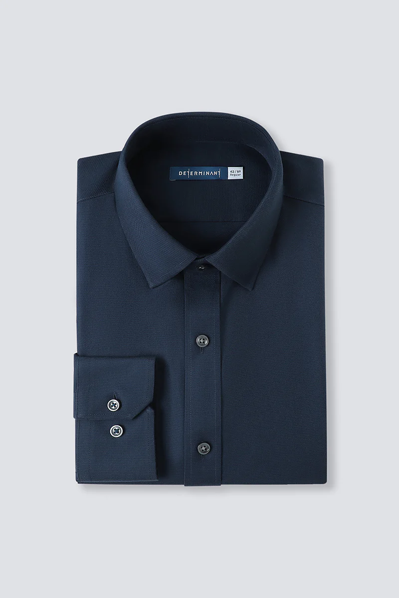 Wrinkle-Free Dobby Twill Dress Shirt | Navy Semi Plain 27587N - Image 11